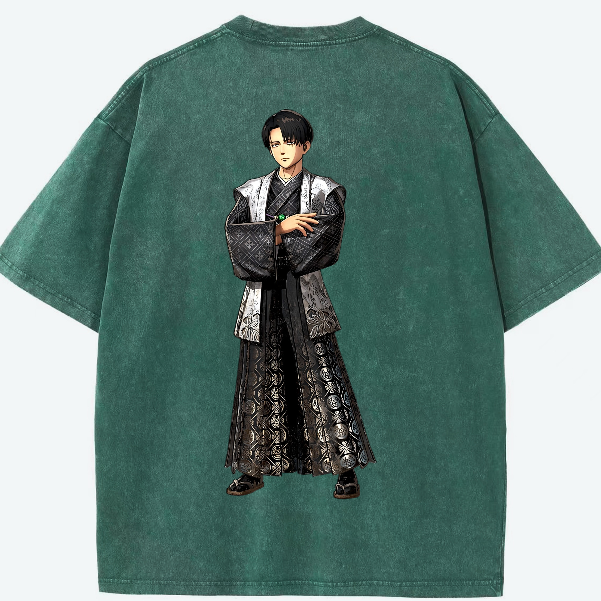 （画像用） 進撃の巨人 リヴァイ·アッカーマン Attack on Titan Levi Ackerman 綿100% ヴィンテージ風 半袖Tシャツ（背面プリント）
